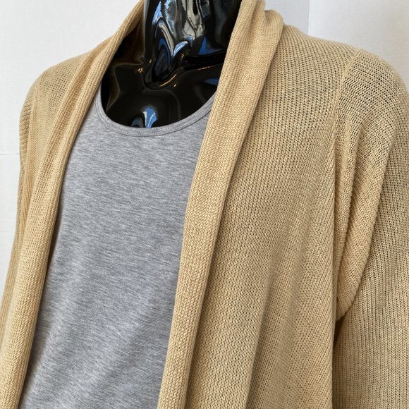 Lauren Ralph Lauren Buttery Tan Beige Ruffled Hi Lo Knit Cardigan One Size - Picture 7 of 12